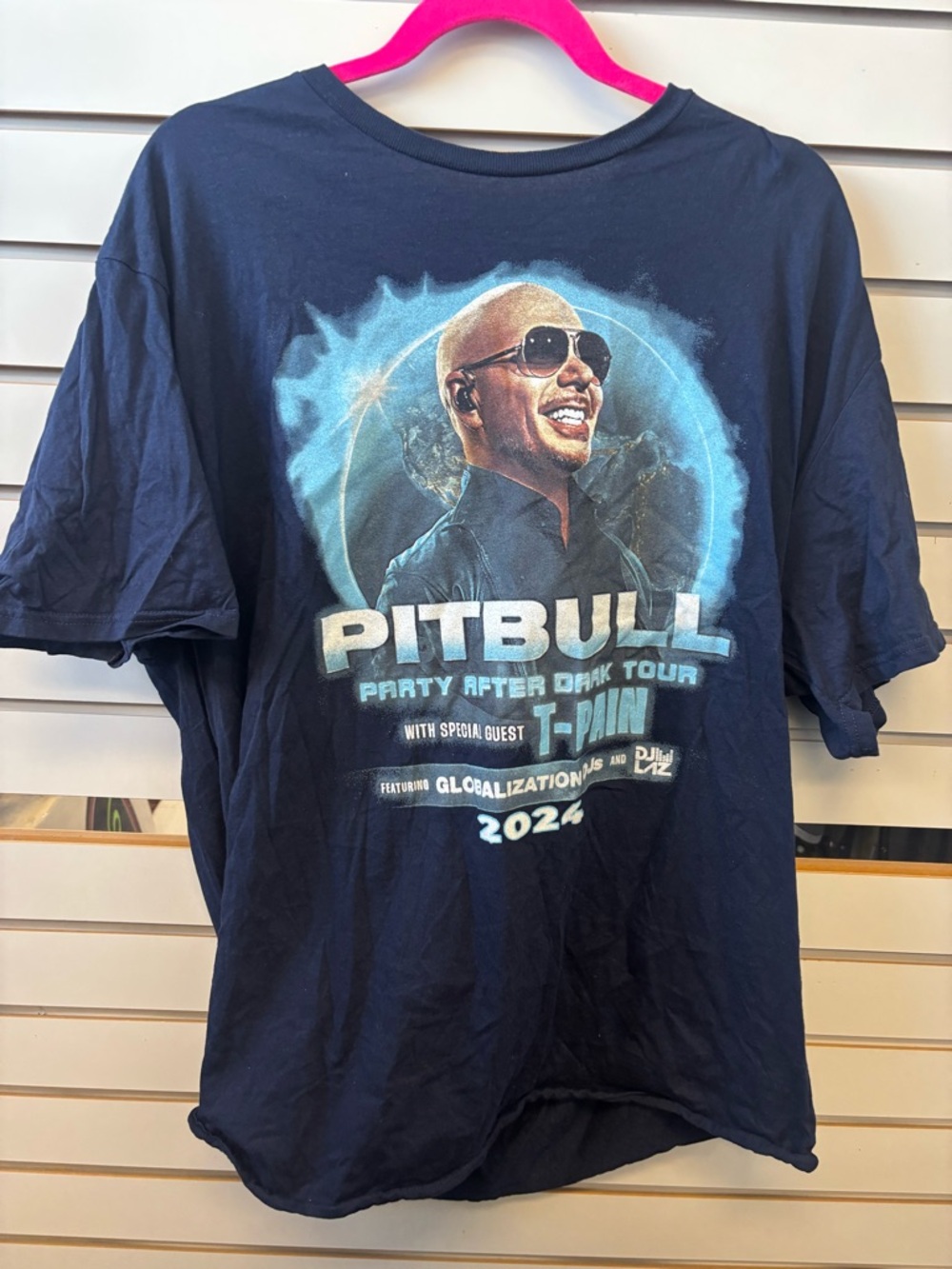 Party After Dark Tour' 2024 Navy Graphic T-Shirt PITBULL  with Guest T-PAIN